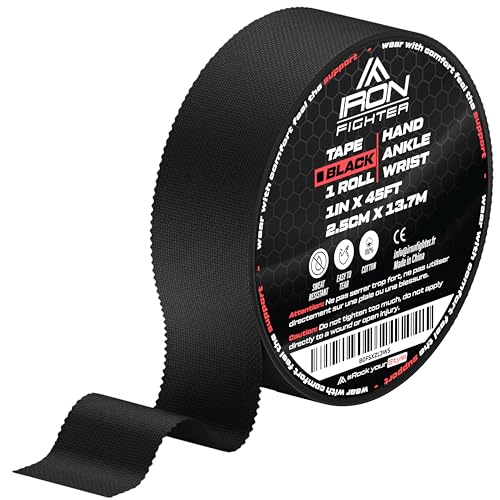 1X Rolls of Athletic Rigid Tape Sports 2.5CM/1IN X 13,7M/45FT - Boxing - BJJ Brazilian Jiu Jitsu - Rock Tape for Climbing - Crossfit - Judo - Volleyball - Black Sports Tapes Strapping