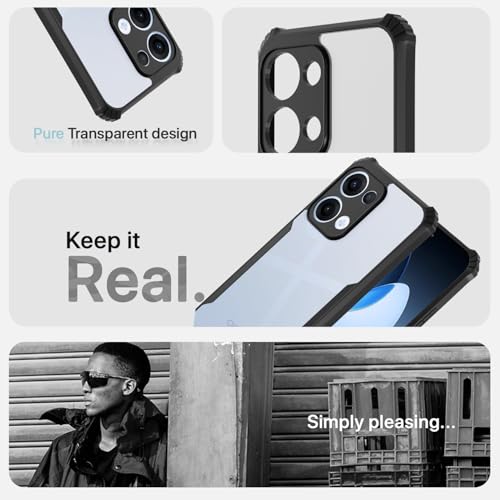 Image of Pikkme Crystal Clear Transparent Back Cover | Ultra Hyrbid | Full Camera Protection | Raised Edge | Bumper Case for Oppo Reno 13 5G (Black)