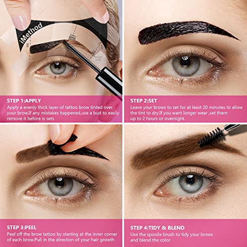 Imethod Eyebrow Tattoo Peel Off - Tattoo Brow With Eyebrow Stencils, Eyebrow Tattooed, Semi Permanent Eyebrow, Eyebrow Stain, Longlasting, Waterproof, Dark Brown, Pack Of 2 #TOP4