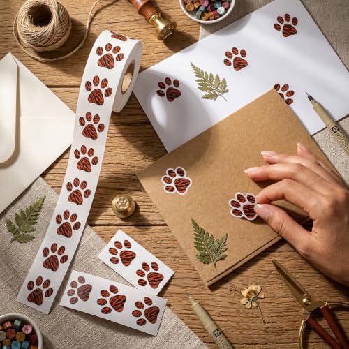 Blulu 500 Pcs 1 Inch Tiger Stripe Paw Print Stickers Cute Dog Cat Paw Print Stickers Roll Self Adhesive Tiger Stripe Dog Cat Paws Sticker for Envelope Seal Gift Packaging Birthday Party Decoration - Image 6