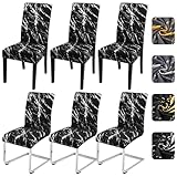 Alishomtll Stuhlhussen 6er Set Stretch Stuhlbezug für Schwingstühle Esszimmerstühle Bezug Waschbar Abnehmbare Universal Stühle Schutz für Küche Bankett Restaurant Hotel (Schwarz mit Silber 6 Stück)