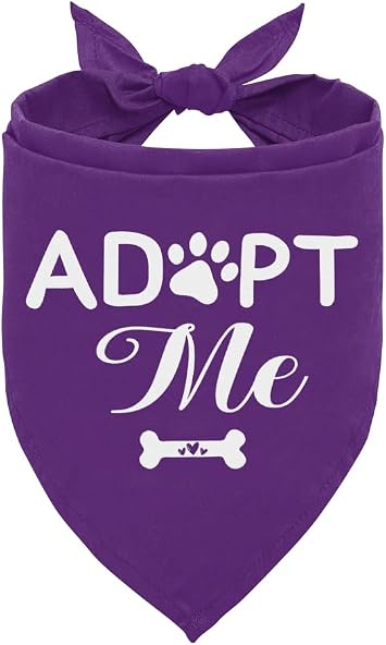 Adopt Me Dog Bandana, Pet Triangle Scarf for Rescue Adoption Event Shelter Foster Dog Meet Photo Outfit, Puppy Neckerchief for Small Medium Dogs Purple