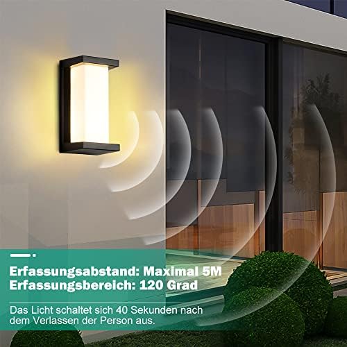 Lampa ścienna LED z czujnikiem ruchu, nowoczesna lampa ścienna zewnętrzna z czujnikami radarowymi z aluminium, 18 W, 1200 lumenów, ciepła biel 3000 K, kwadratowa lampa zewnętrzna na