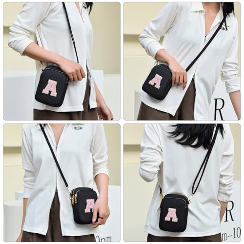 Cell Phone Purses with Crossbody Strap Letter Style, Nylon Small Crossbody Bags for Women Shoulder Bag-Black 5