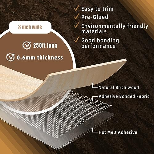 Image of GSCIT Club Birch Edge Banding, 3 inch x 250ft roll of Wood Veneer Edge Banding Pre-glued Flexible, Real Wood Tape for Cabinet Repair & Furniture Restoration