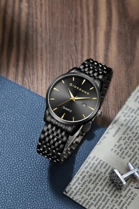 Image of Giordano Analog Quartz Watch for Men with Sunray Dial, Gold-Tone Hands & Hour Markers, Date Display, Stainless Steel Strap and 3 ATM Water Resistant