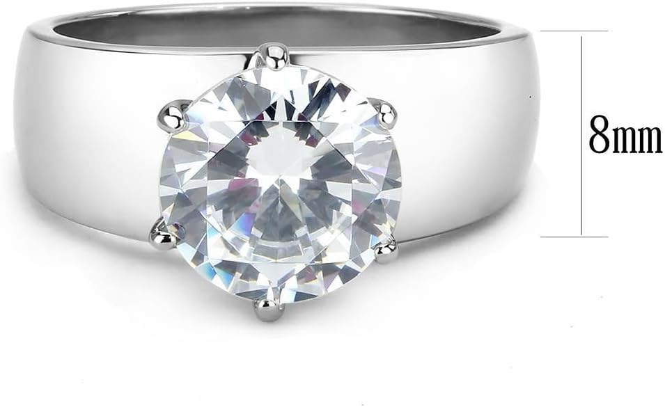 Lanyjewelry Wide Band Big Solitaire 3.5 Carat CZ Womens Stainless Steel Wedding Ring