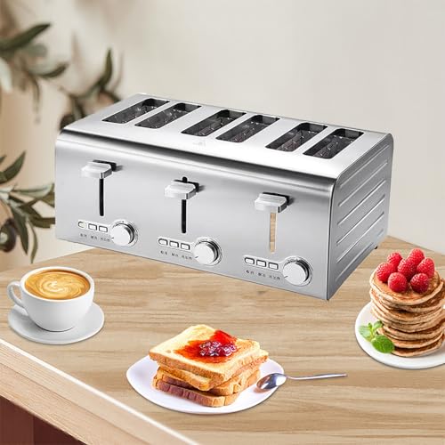 GXLDIANPU 2/4/6 Slice Slice Fully Automatic Toaster, Commercial Stainless Steel Toaster, 7 Browning Options, Widthable Card Slot 3.8cm, Defrost/Reheat/Cancel Functions for Home, Store, Hotel
