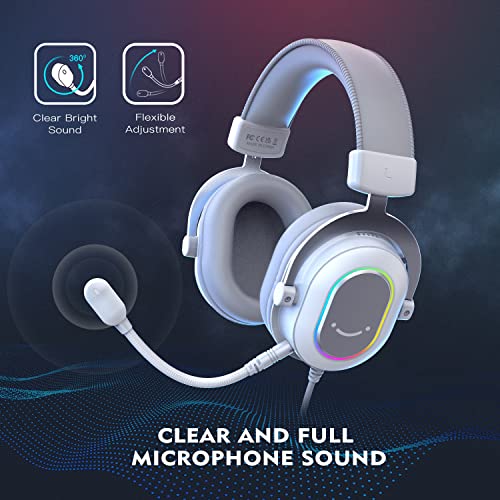 Fifine Usb Gaming Headset, Pc Headphones Wired With Microphone For Computer/Laptop/Ps4, Over-Ear Rgb Headset With 7.1 Surround Sound, Noise Cancellation For Streaming Video Game- Ampligame H6 (White) #TOP3
