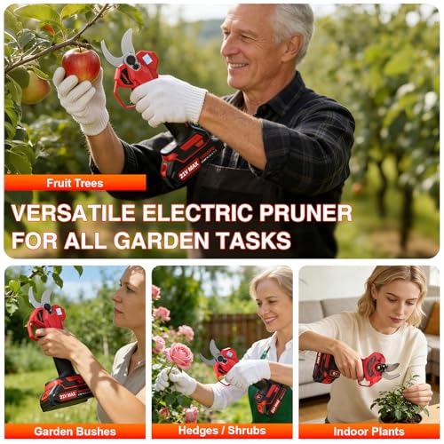 Image of Electric Pruning Shears, Upgraded 2.1 inch Cutting Garden Shears with LCD Display, Brushless Motor Cordless Power Pruner with 2.0 Ah*2 Batteries for Garden Tree Pruner Branch