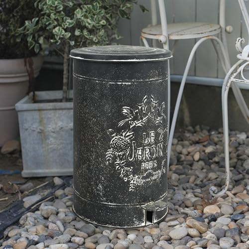 Image of Z&Z ornamentorum Retro Kitchen Trash Can with Lid 15 Liter /4Gallon and Pedal Round Touchless Garbage Cans with Flower and Bird Patterns Outdoor Trash Can for Kitchen Park Garden Black