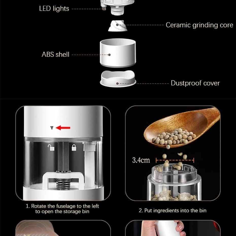 2Pcs Electric Salt Pepper Grinder Set USB Charge Spice Mill Grinder Adjustable Coarseness Pepper Mill Grinder Kitchen Tools(F)