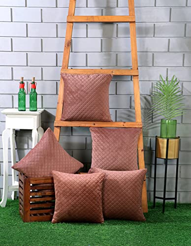 Image of Nendle Luxurious Soft Velvet Solid Color Quilted 210 TC Cushion Covers 16 Inch X 16 Inch Set Of 5 (Copper, 40 * 40 Cm)