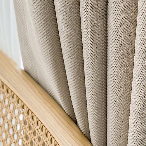 Mesnt Thermovorhang Hitzeschutz Kräuselband, Einfarbiger wärmeisolierter Fenstervorhang mit Fischgrätmuster aus Chenille-Gewebe, Kaltbraun-Rod, 132x160CM-2 STÜCK