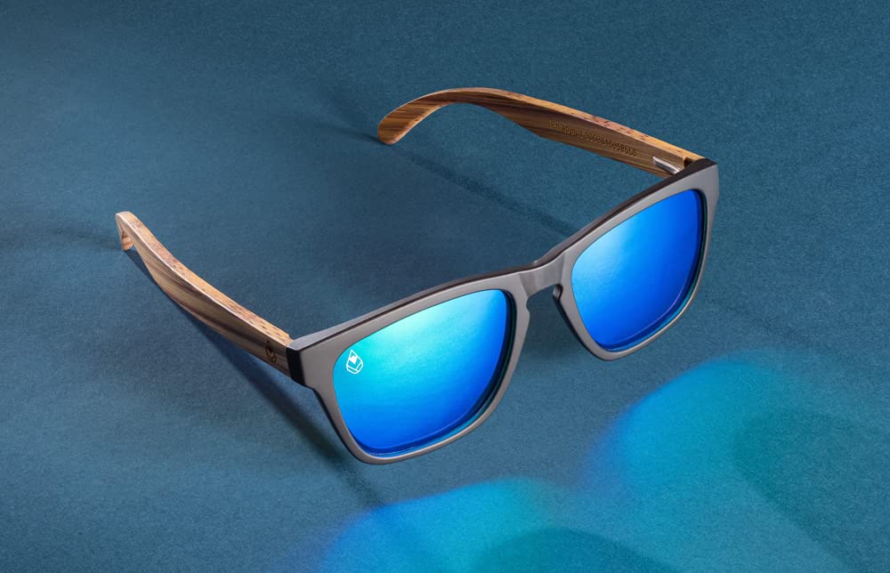 Phiabolus - Sonnenbrille für Damen und Herren in Schwarz/Grün mit Holzoptik