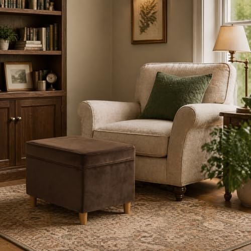 Image of HomePop 24 inch Dinah Collection Storage Ottoman - Chocolate Brown Velvet