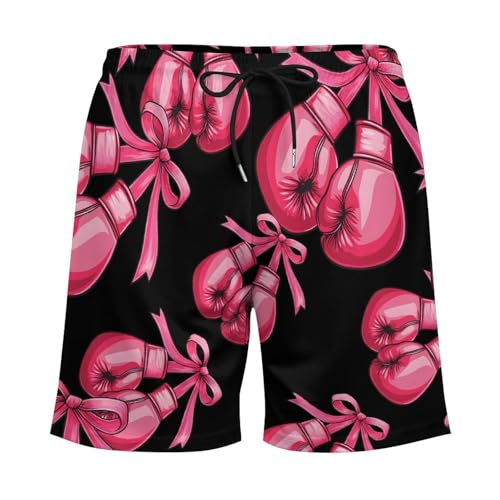 Breast Cancer Boxing Glove Ribbon Mens Swim Trunks with Quick-Drying Lining Beach Shorts for Outdoor Sports3
