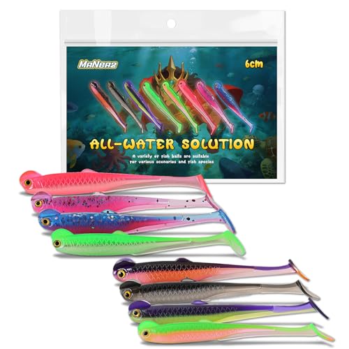 MaNeaz 8 Stück 6 cm Gummifische Angelköder Set (8 Stück) für Barsch, Hecht, Zander & mehr - Handgefertigte Gummiköder mit realistischen 3D-Augen in 8 gängigen Farben - Ideal als Geschenk für Angler