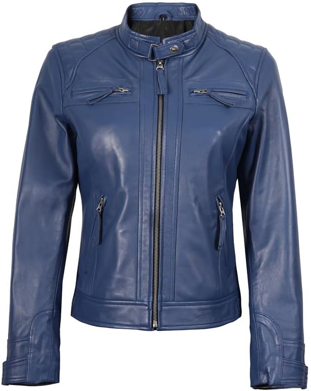 Blingsoul Leather Jacket Women - Quilted Cafe Racer Style Womens Leather Jackets - Image 3