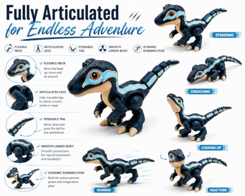 Image of PST Articulated Baby Velociraptor Dinosaur Toy | 3D Printed Poseable Raptor Figure | Flexible Collectible Desk Toy | Dinosaur Gift for Kids, Teens & Adults