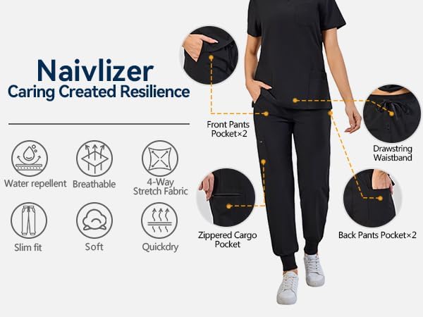 Naivlizer Scrub Pants for Women Jogger Pants Medical Uniform with 5 Pockets - Image 4