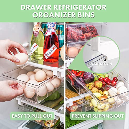 Pumboom 2-Pack Refrigerator Organizer Bins With Handle, Freely Pull-Out Fridge Drawer Organizer With 4 Divided Sections Design, Fridge Organizers And Storage Clear, Fit For Fridge Shelf Under 0.6" #TOP5