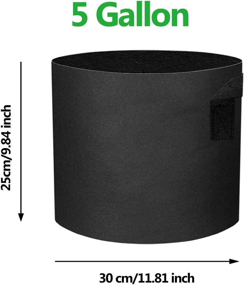 10 Pack 5 Gallon Grow Bags - Black Breathable Fabric Pots Heavy Duty Aeration Fabric Pots Thickened Nonwoven Fabric Pots Plant Grow Bags with Handle