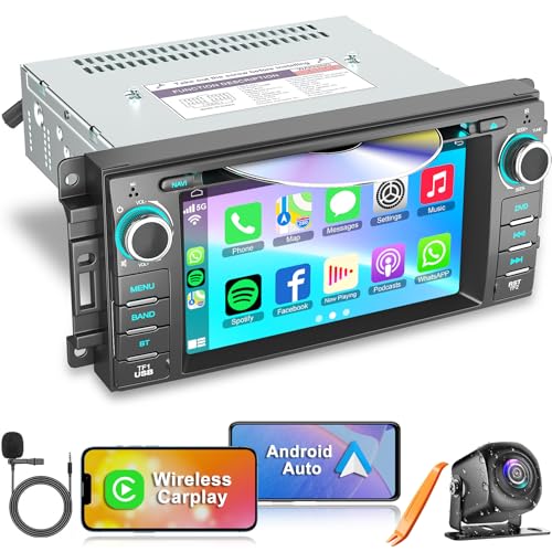 Car Radio Stereo with CD/DVD Player for Dodge RAM 1500 2500 3500 (2009-2012), for Jeep Wrangle/Unlimited (2007-2015),7 Inch Head Unit with CarPlay & Android Auto,Bluetooth & GPS Navigation