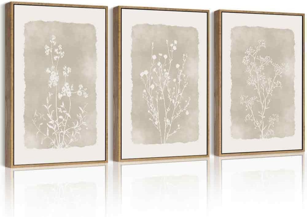 Drsoum Botanical Flower Wall Art Framed Vintage Floral Wall Prints Wildflower Neutral Rustic Bohemain Artwork Farmhouse Bedroom Ready to Hang 11x14in Natural Framed
