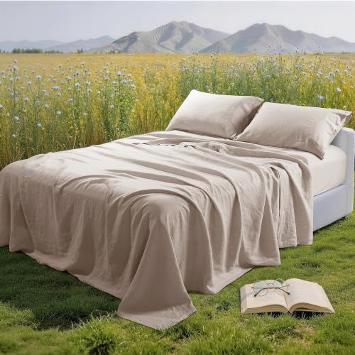 Image of 100% Pure Linen Sheet Set for Hot Sleepers, Breathable Natural Linen Sheets 4pcs, Bedding Set Deep Pocket Up to 16 inch Moisture-Wicking, Softens with Every Wash (Linen King)