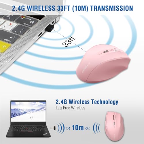 Image of E-YOOSO Wireless Mouse, Computer Mouse 18 Months Battery Life Cordless Mouse, 5-Level 4800 DPI, 6 Button Ergo Wireless Mice, 2.4G Portable USB Wireless Mouse for Laptop, Mac, Chromebook, PC(Pink)