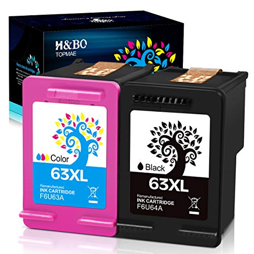 H&BO TOPMAE Remanufactured 63 63XL Ink Cartridge Replacement for HP 63XL 63 XL Ink Cartridge Work with HP Envy 4520 Officejet3830 3831 5255 5258 4650 4655 Deskjet 2130 2132 1112 3630(Black+Color)