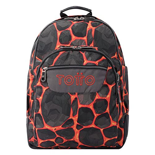 TOTTO - Mochila Escolar, Modelo Crayoles, Capacidad 20 L, Neceser Extraíble y Bolsa Calzado, Bolsillo para Botella, Espaldar Ergonómico con Flujo de Aire, Resistente, Estampado Rocas