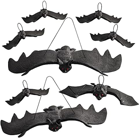 Halloween Decorations Bats, 8 PCS Rubber Hanging Vampire Plastic Bats, 3D Flying Realistic Scary Hanging Fake Bats Props, Spooky Halloween Decorations for Home Garden Haunted House Party Supplies Cover