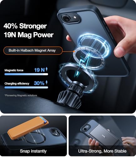 Image of TORRAS Stronger Magnetic & Shockproof for iPhone 17e Case /iPhone 16e Case, Fit for MagSafe, 16FT Military Grade Drop Protection, Slim Anti-Scratch Translucent Phone Case for iPhone 17e, Black