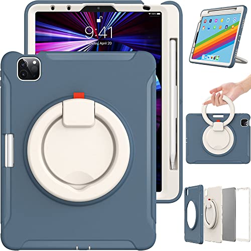 iPad Air 5 Gen/4 Gen 10.9 Inch Case with Handle, Ultralight and Robust Case for Kids with Rotating Stand and Pen Holder Navy Blue
