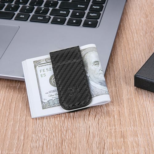 Image of GH GOLD HORSE Slim Magnetic Money Clip Genuine Leather Business Card Holder for Men (CB-Black)