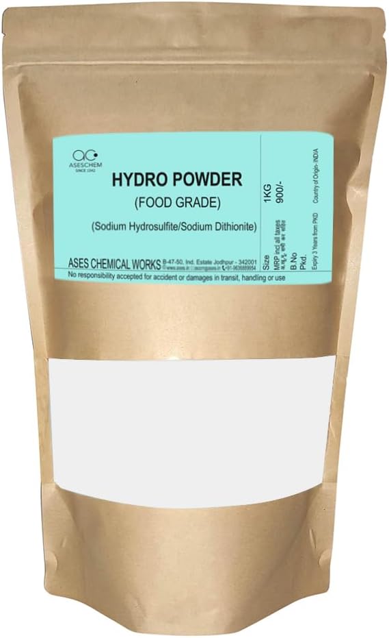 Ases Rangkat Hydro Powder, Sodium Dithionite, Sodium Hydrosulphite for Food Industries (Colorless/White, 1KG)