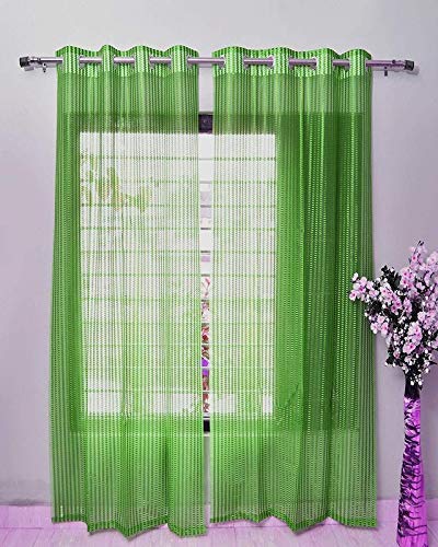 Image of Eyelet Polyester Tissue Curtain (Green, 9 Feet) - Set of 1