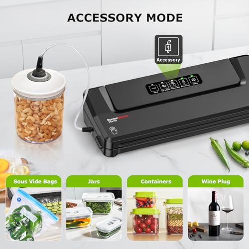Bonsenkitchen Vacuum Sealer Machine with 5 Bags | Compact Food Sealer for Kitchen Storage & Meal Prep | Multiple Modes | External Vacuum System, Black