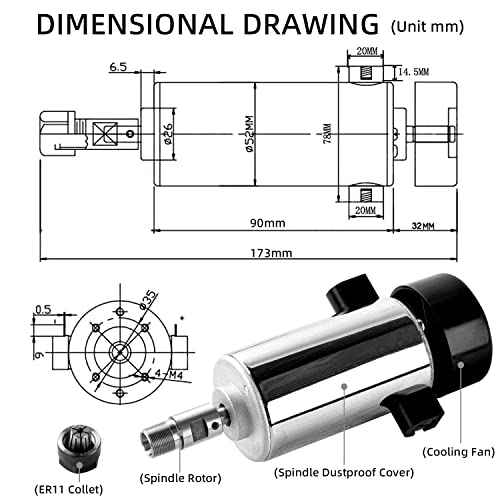 Foxalien Cnc Upgrade Kit 300W Dc Spindle Milling Motor For 3018-Se V2&Masuter Cnc Router Engraving Machine With Integrated Control Box Speed Adjust Button #TOP5