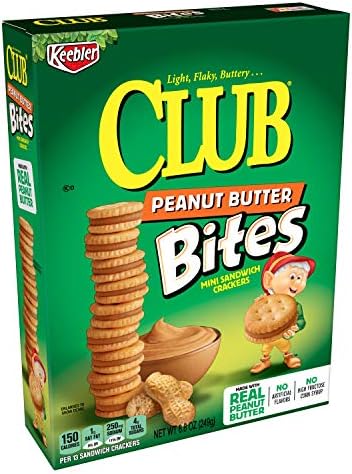 Keebler Club Peanut Butter Bites, Mini Sandwich Crackers, 8.8 oz Box(Pack of 12)