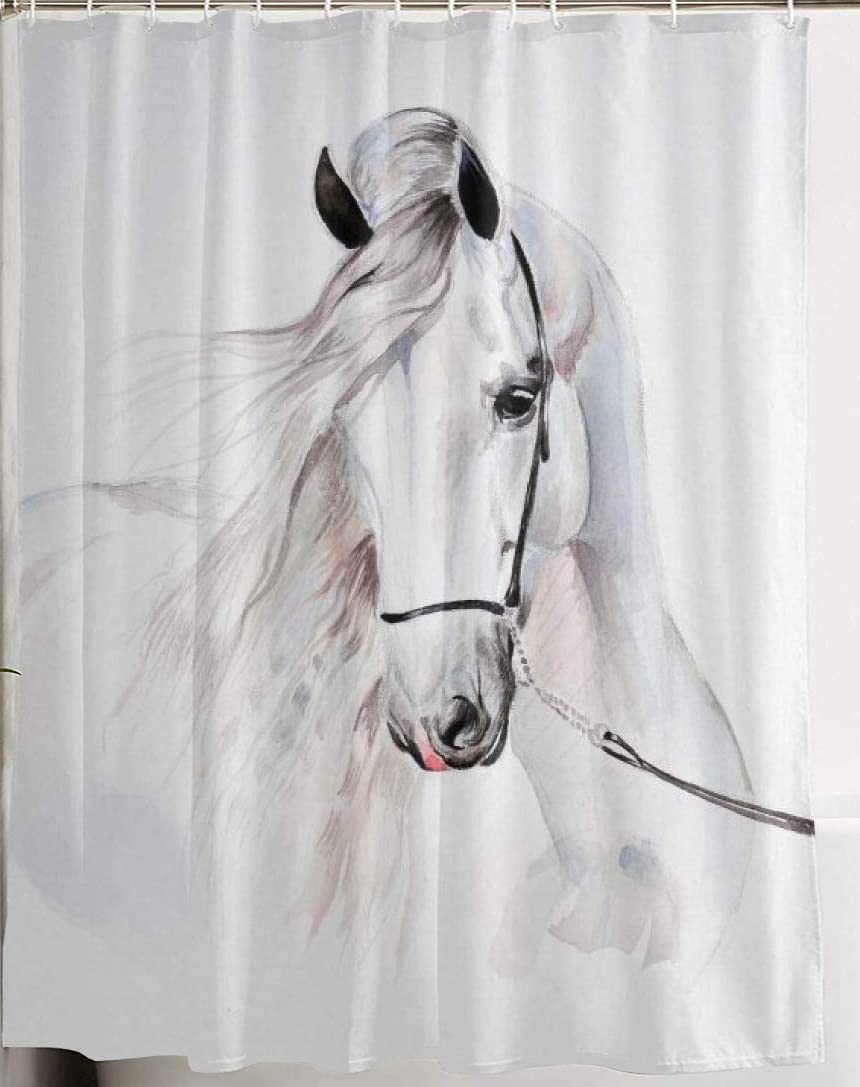 Beautiful Andalusian Horse Portrait Pattern Bathroom Shower Curtain Partition Curtain Decoration Home Durable Easy to Clean Waterproof Fabric Including 12 Plastic Hooks 72 X 72 Inch