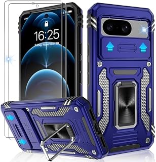 Jshru for Google Pixel 8 Case with Screen Protector [2 Pack] and Slide Camera Cover,Military Grade Shockproof Pixel 8 Case with Ring Kickstand, Anti-Scratch Armour Phone Cover for Google Pixel 8,Black