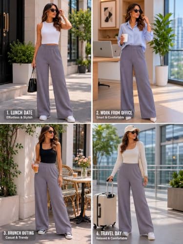 Image of Preneum Women High Waist Korean Wide Leg Trousers, Loose Fit Casual Lounge Pants, Travel, Office & Streetwear Comfortable Stylish Bottom Wear (Available Plus Size)