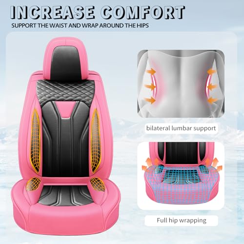 Image of Car Seat Covers Compatible with Chevy Equinox 2011-2026, Premium Leather Breathable, Wear Resistant, Airbag Compatible, All-Weather Protection & Full Coverage, 2 Front Seat Pink&Black