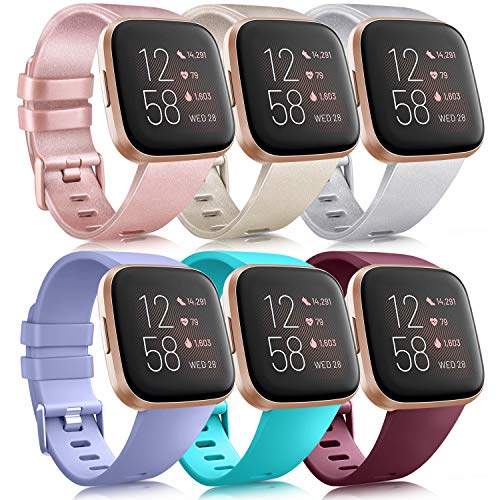 6 Pack Sport Bands Compatible with Fitbit Versa 2 / Fitbit Versa/Versa Lite/Versa SE, Classic Soft Silicone Replacement Wristbands for Fitbit Versa Smart Watch Women Men (6 Pack C, Large)