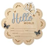 HABVPU Benvenuto Nascita Bambino Targhetta in Legno 15,5 cm, Hello World Neonato Annuncio Nascita Disco Legno per Foto Prop, Regalo Baby Shower Ospedale (Azzurro)