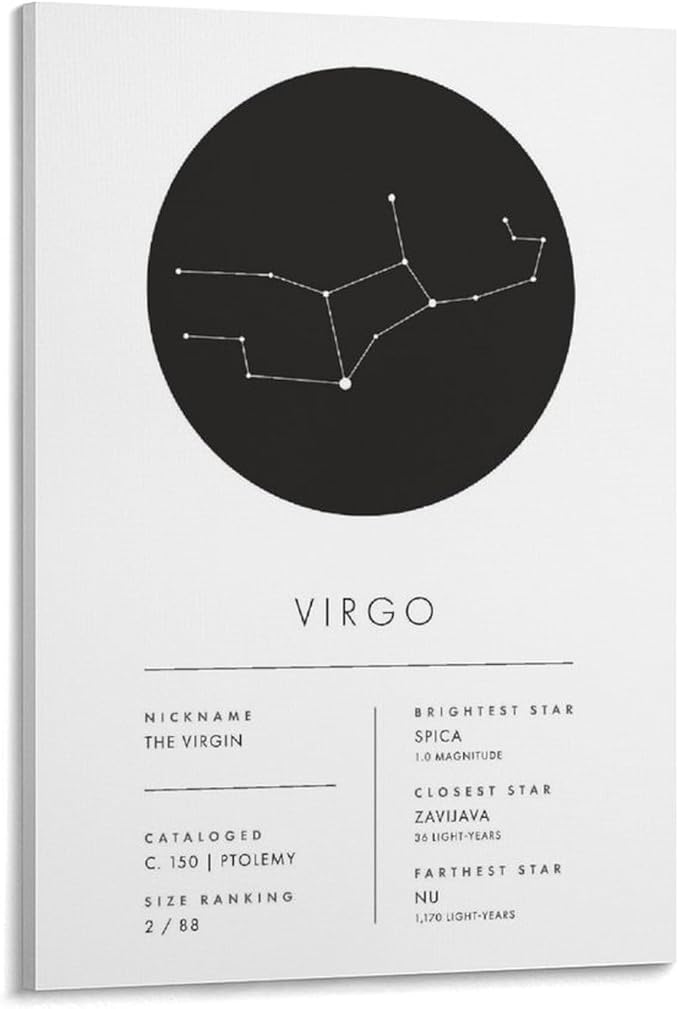 Constellation Celestial Zodiac Astrology Poster Virgo Canvas Poster Wall Art Picture Prints Hanging Photo Decor Home Posters Artworks 08x12inch(20x30cm)