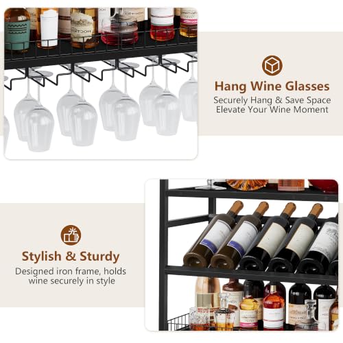 Image of Hoctieon Wall Mounted Wine Rack, 31.5 inch Wall Wine Rack for Display and Storage, Hanging Bottle Holder, for Living Room, Dining Room, Bar, Wine Cellar, Black